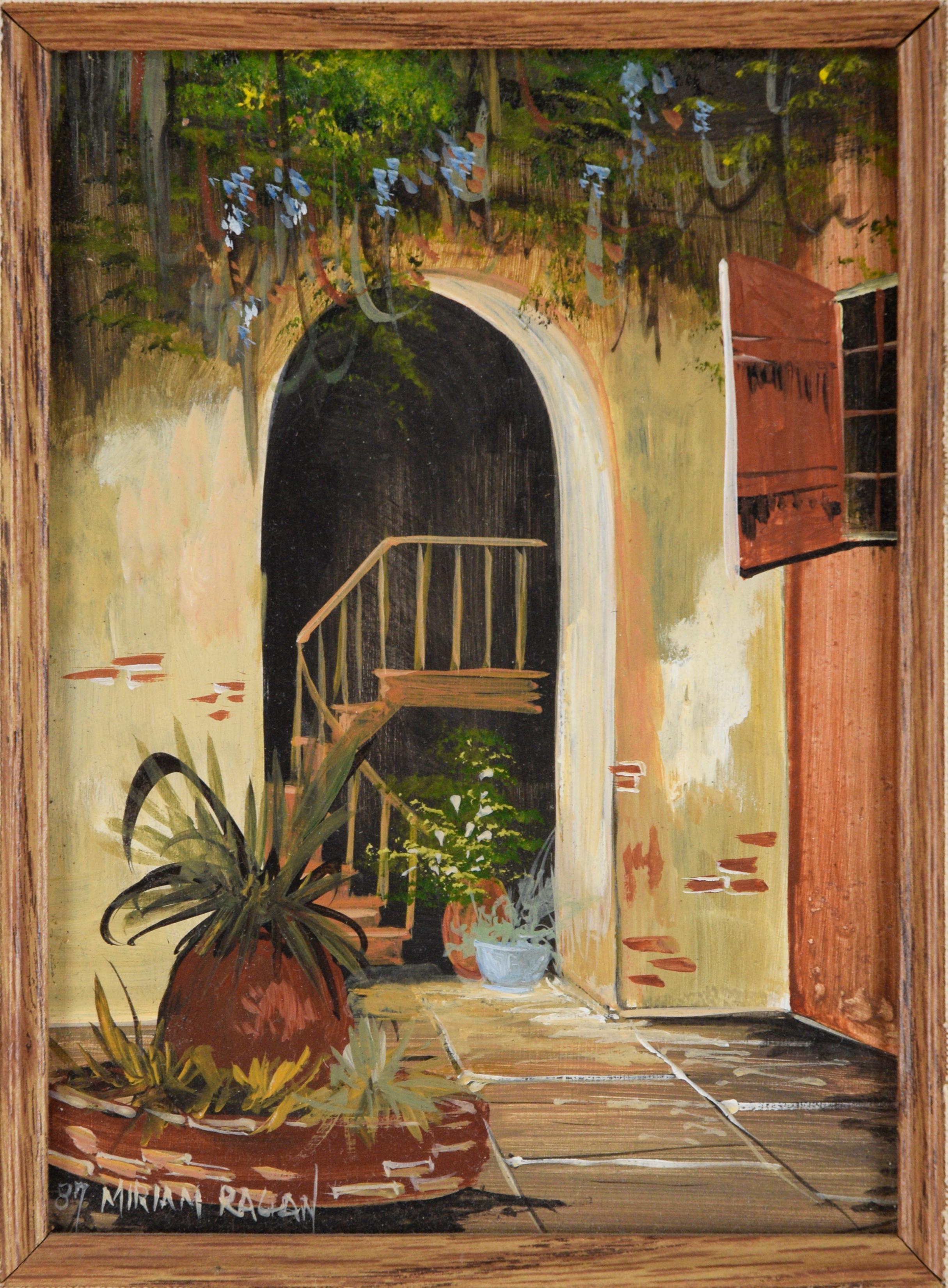 The Staircase - The French Quarter - New Orleans Original Oil on Masonite - Painting by Miriam Ragan