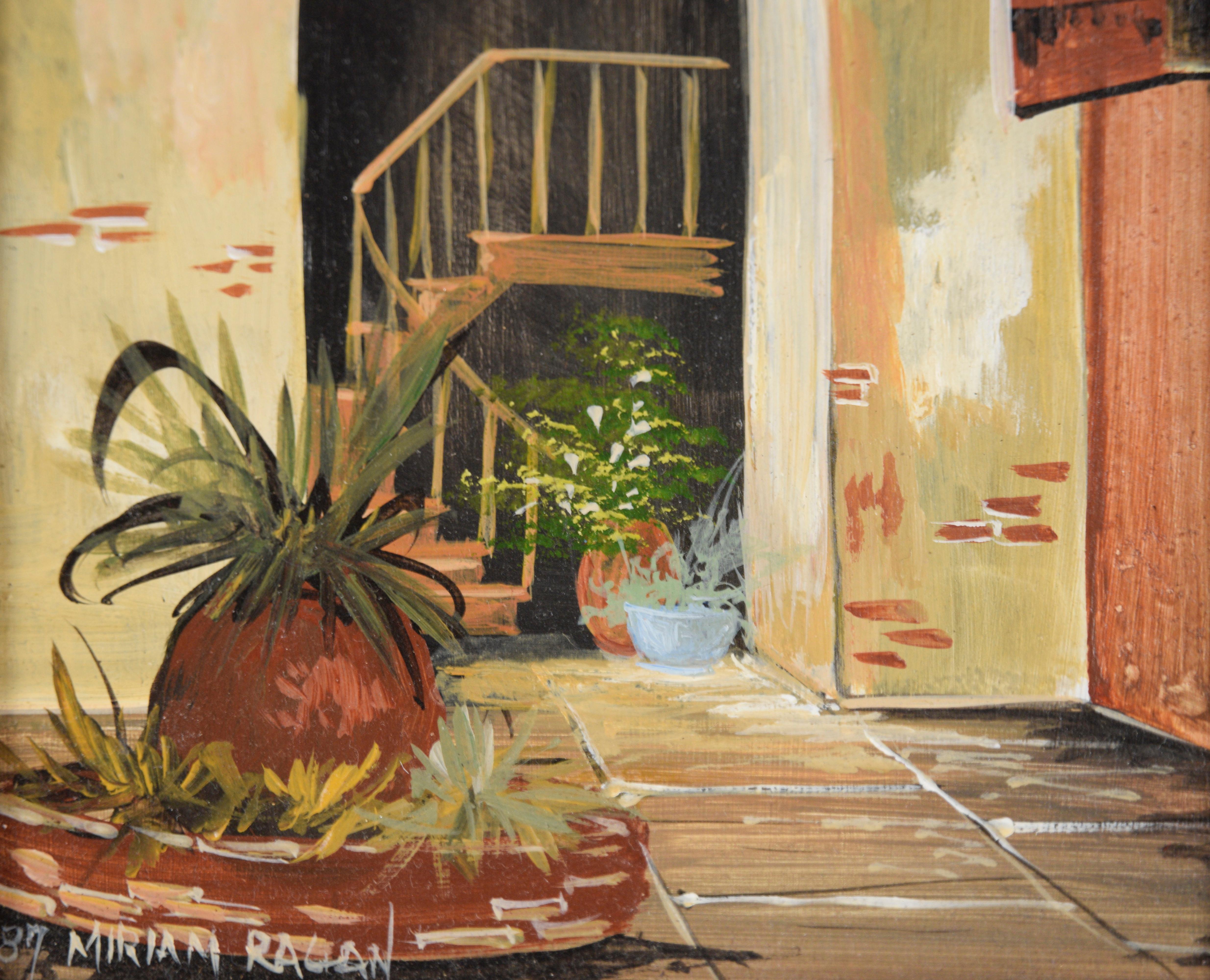 The Staircase - The French Quarter - New Orleans Original Oil on Masonite - American Impressionist Painting by Miriam Ragan