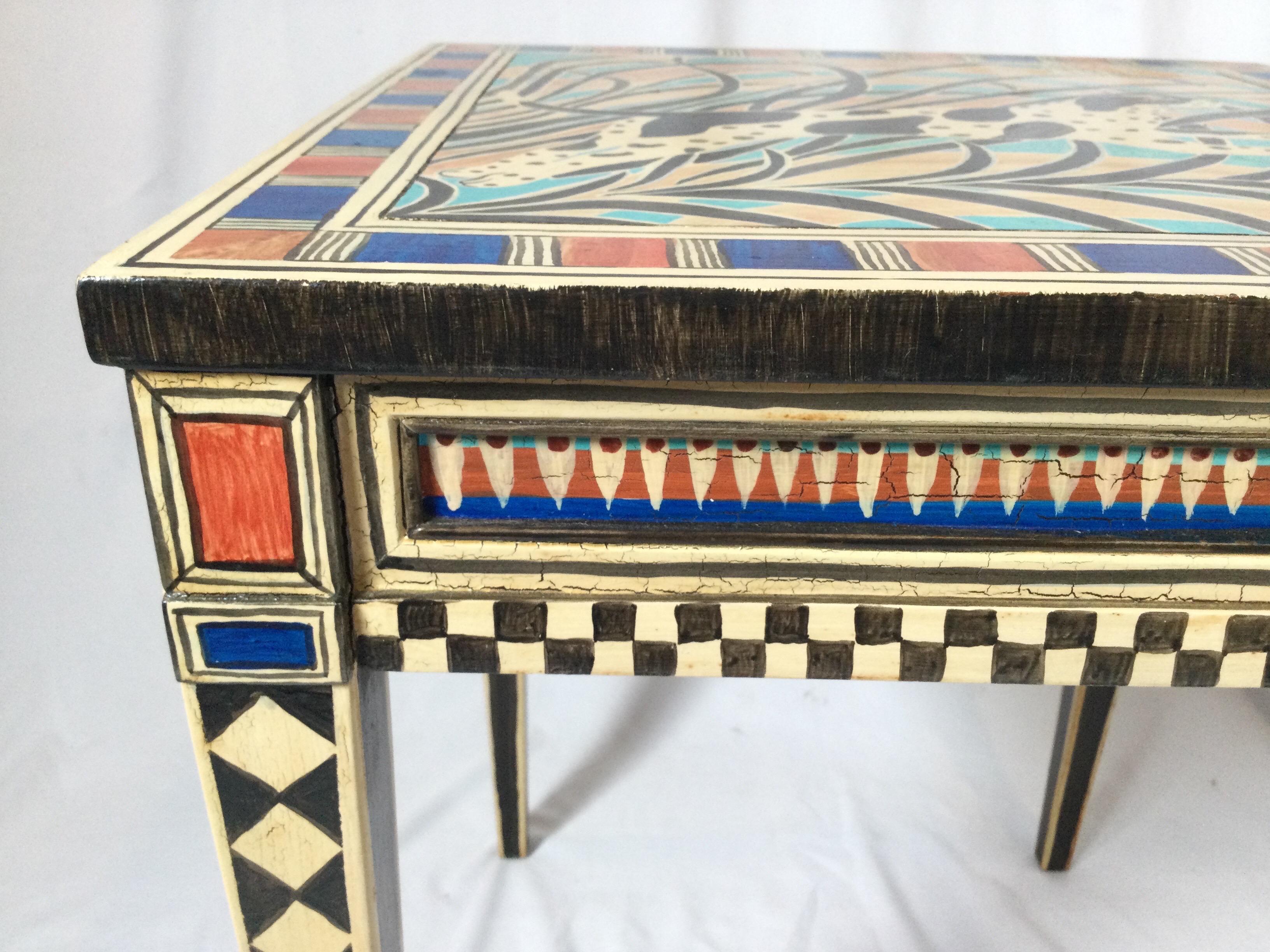 American Miriam Riggs Folk Art Decorated Side Table