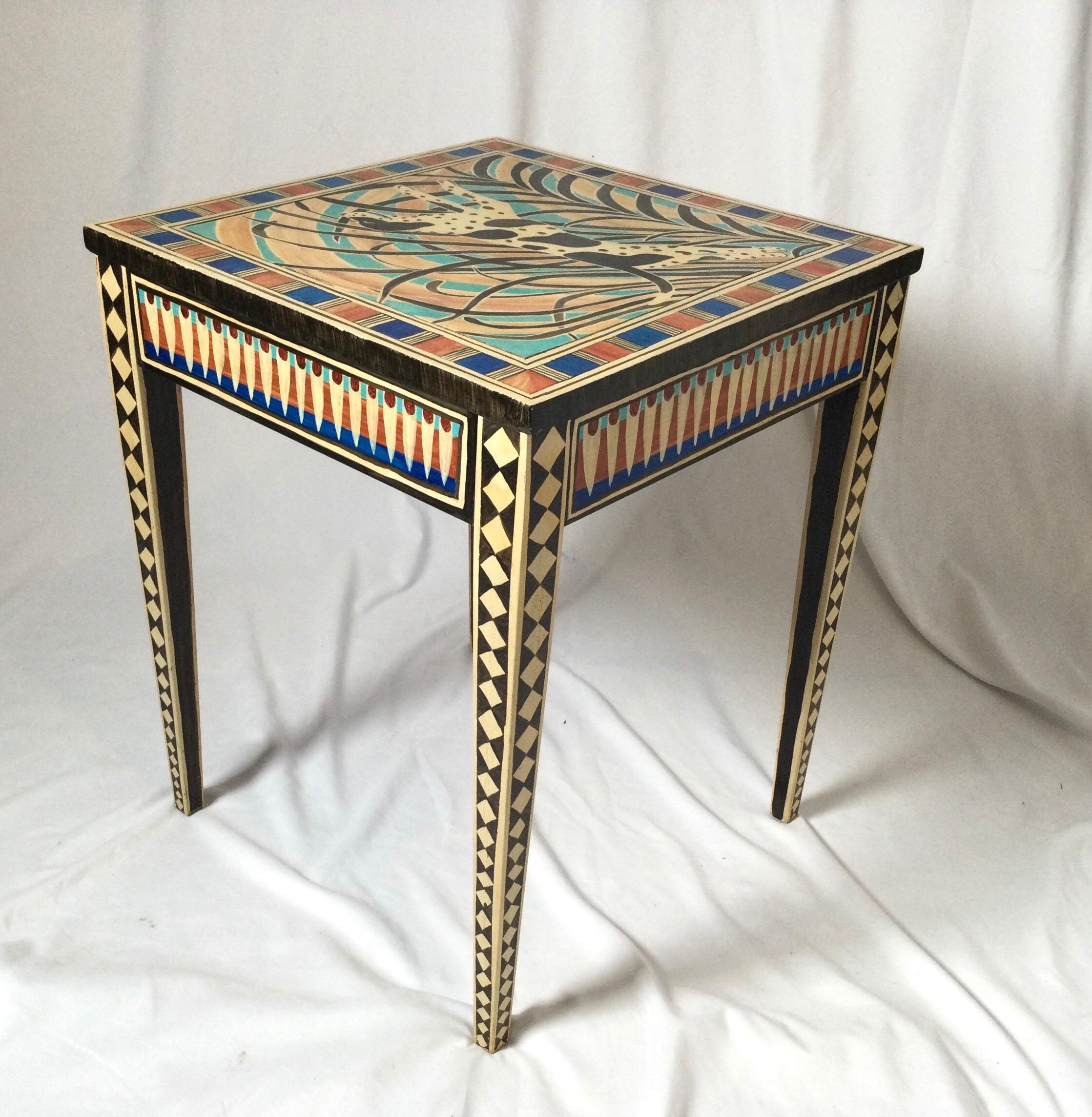 Miriam Riggs Folk Art Decorated Side Table In Good Condition In Lambertville, NJ