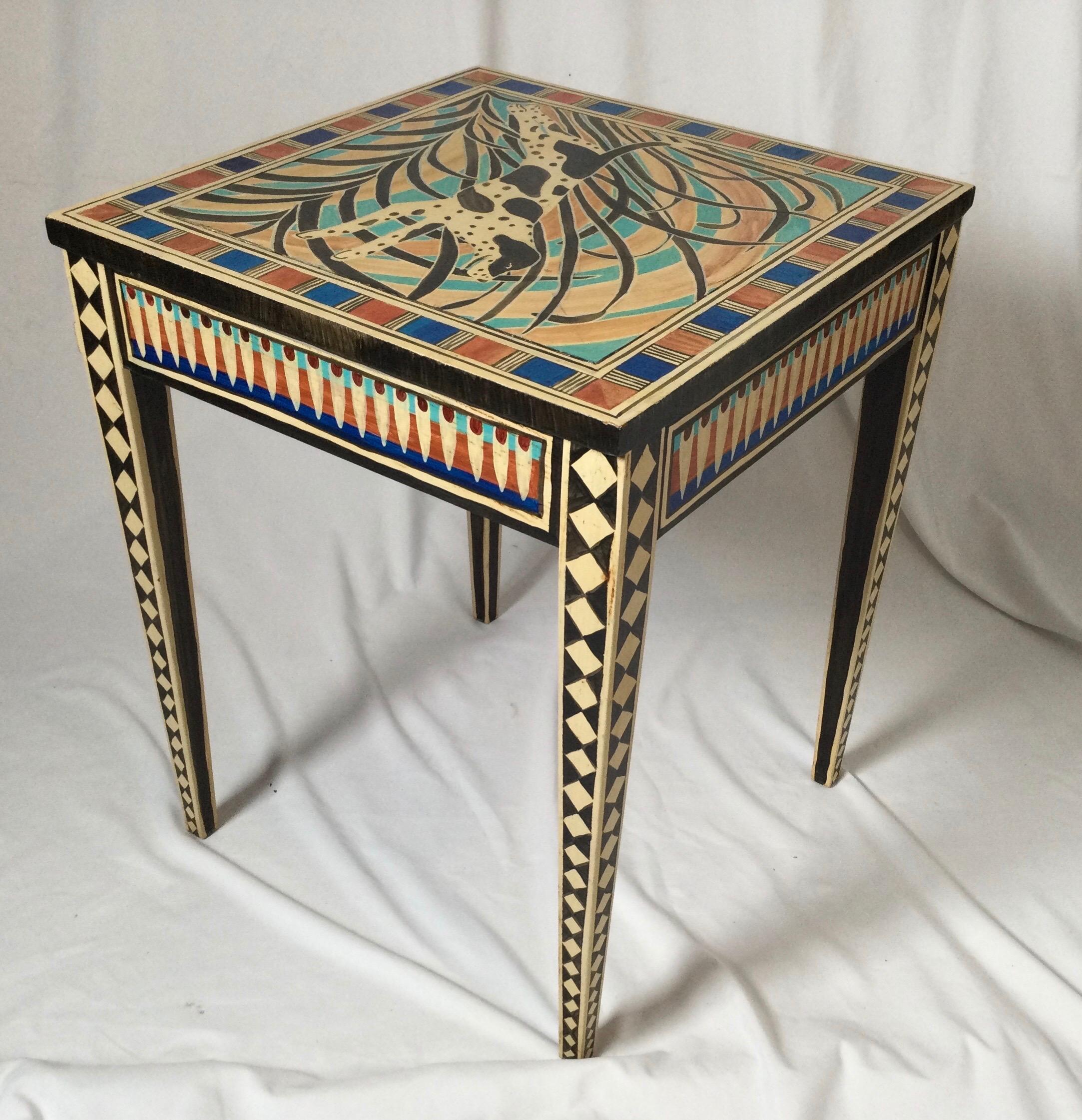 20th Century Miriam Riggs Folk Art Decorated Side Table