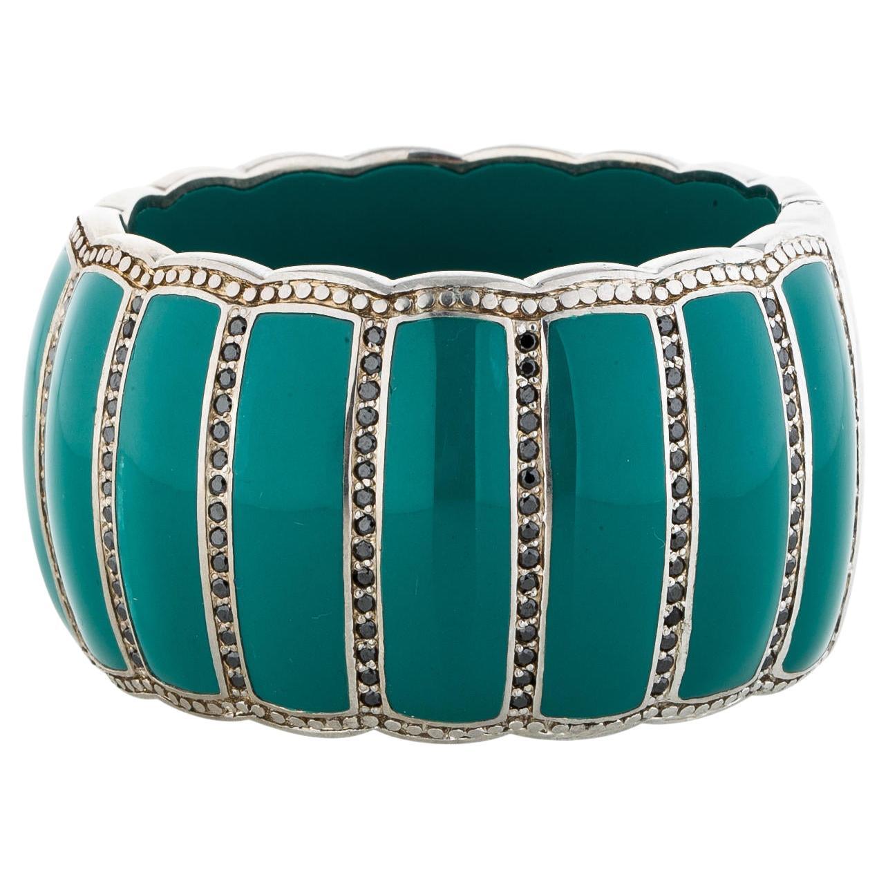 Miriam Salat Art Deco Turquoise Resin and Sterling Silver Cuff & Topaz For Sale