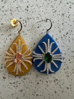 Miriam Salat Bedazzled Red Carpet Blue Resin and Topaz Drop Earrings