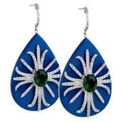 Miriam Salat Bedazzled Red Carpet Blue Resin and Topaz Drop Earrings