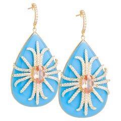 Miriam Salat Bedazzled Turquoise Resin and Topaz Drop Earrings