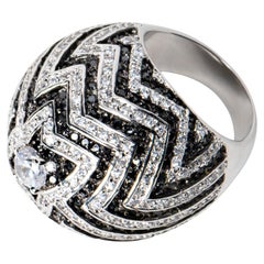 Miriam Salat Black and White 70s Inspired Art Deco Used Cocktail Ring