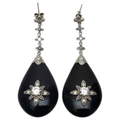 Miriam Salat Black Crystal Drop Earrings