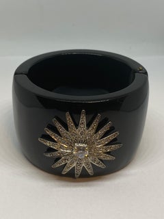 Miriam Salat Black Vintage Cuff Style Resin Cuff Set In Sterling Silver & Topaz