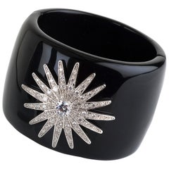Miriam Salat Black Vintage Cuff Style Resin Cuff Set In Sterling Silver & Topaz