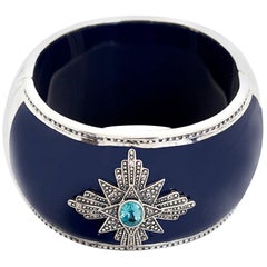 Miriam Salat Blue and White Topaz Medallion Cuff in Navy Resin