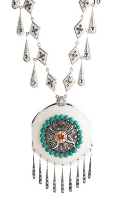 Miriam Salat Collana barocca BoHo Chic in resina nera, argento sterling e topazio