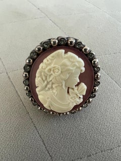 Miriam Salat Cameo Sterling Silver Ring with White Topaz and Resin