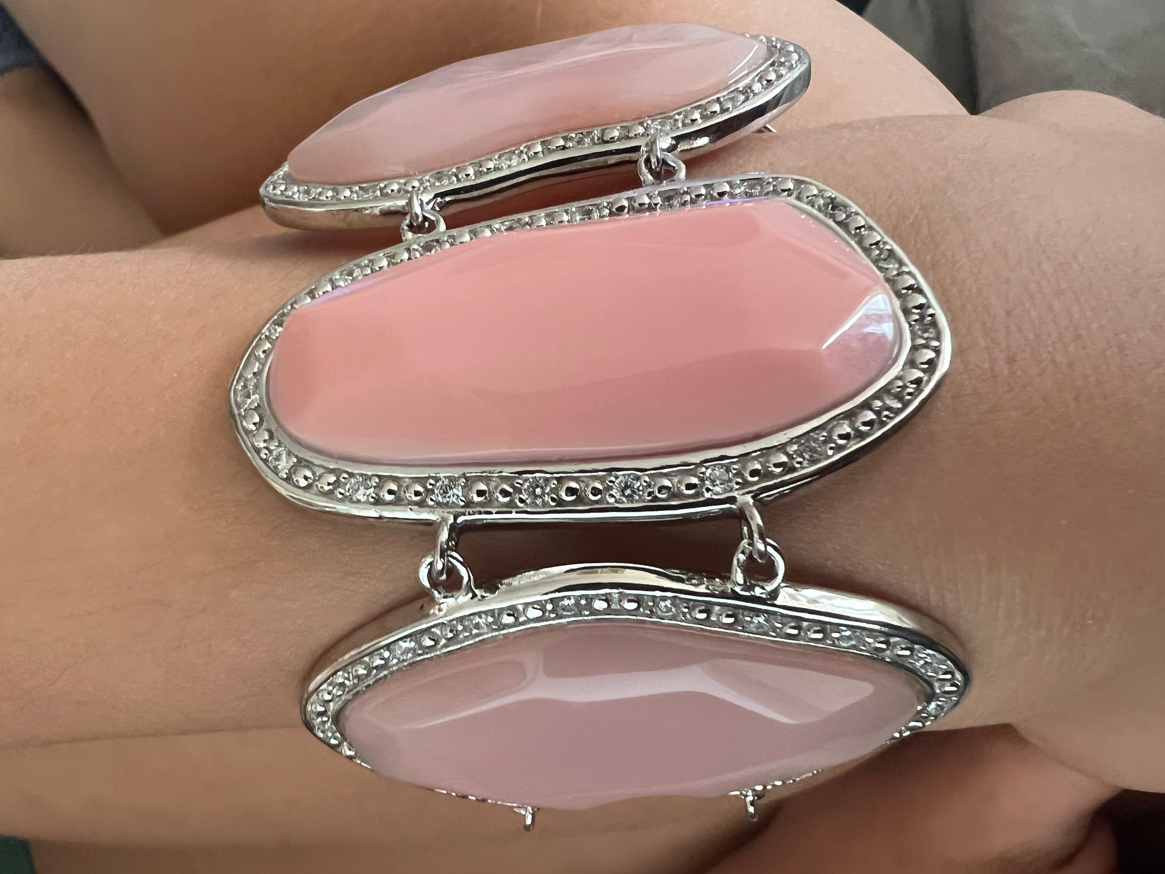 Brilliant Cut Miriam Salat Candy Lilac Resin with White Topaz and Sterling Silver, Link Cuff For Sale