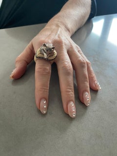 Miriam Salat Cream Ivory Fox Ring Set In Sterling Silver & White Topaz