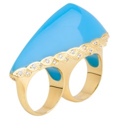 Miriam Salat Double Art Deco Blue Resin Ocean Ring in Sterling Silver & Topaz 