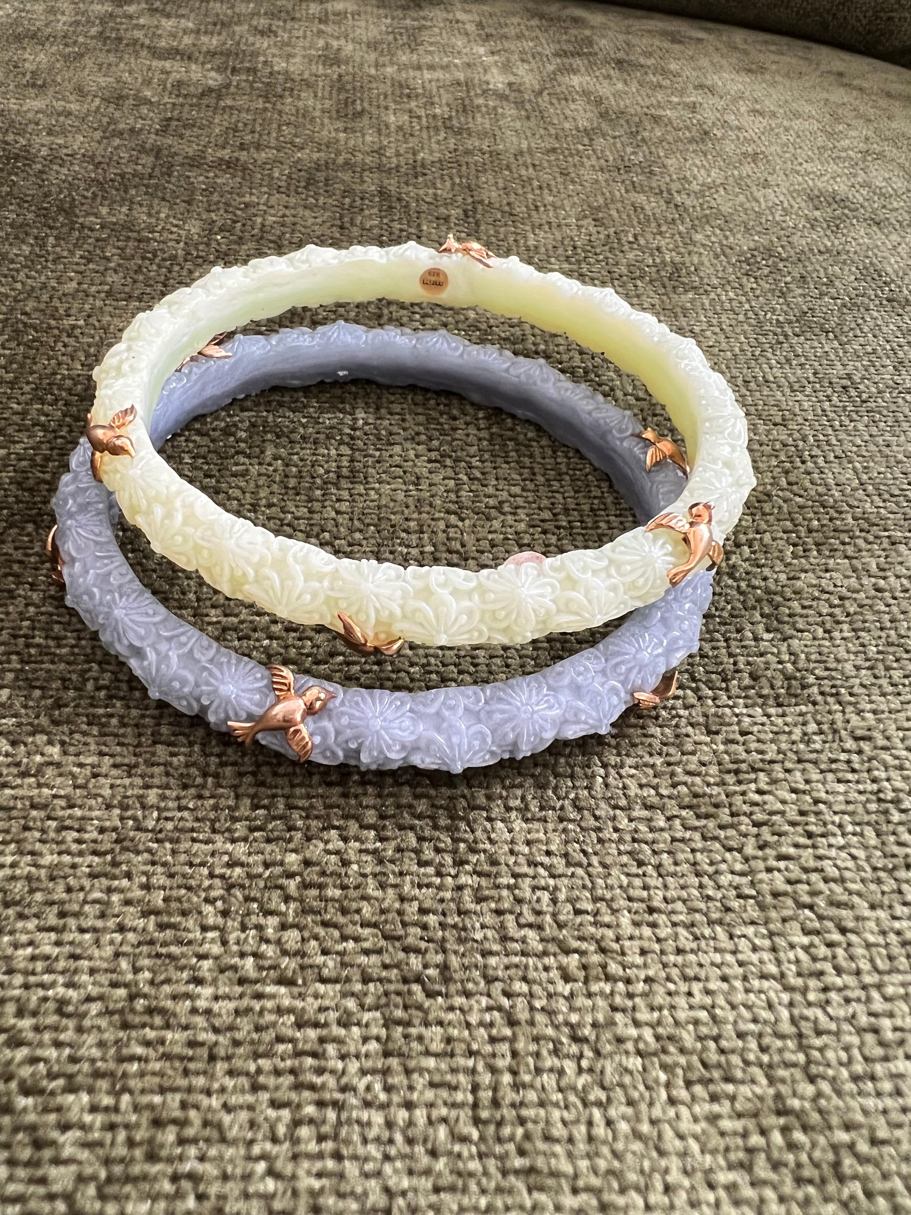 Miriam Salat-Blumenmuster Art Nou Vogel-Armreif aus Harz & 18 K Gold, Silber im Angebot 2