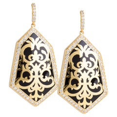 Miriam Salat Gold and Black Filagree Clear Earrings