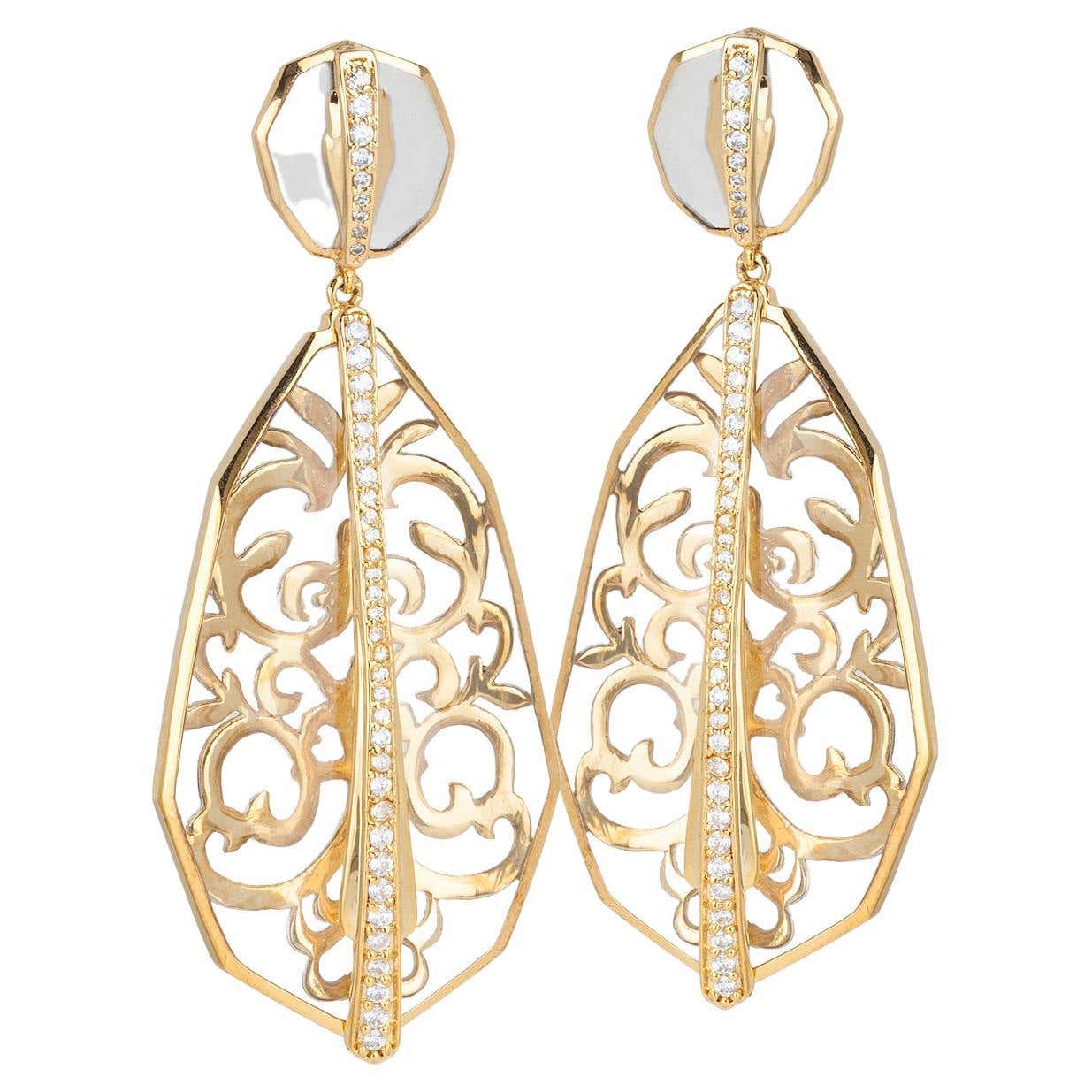 Miriam Salat Gold and Filagree Clear Earrings at 1stDibs