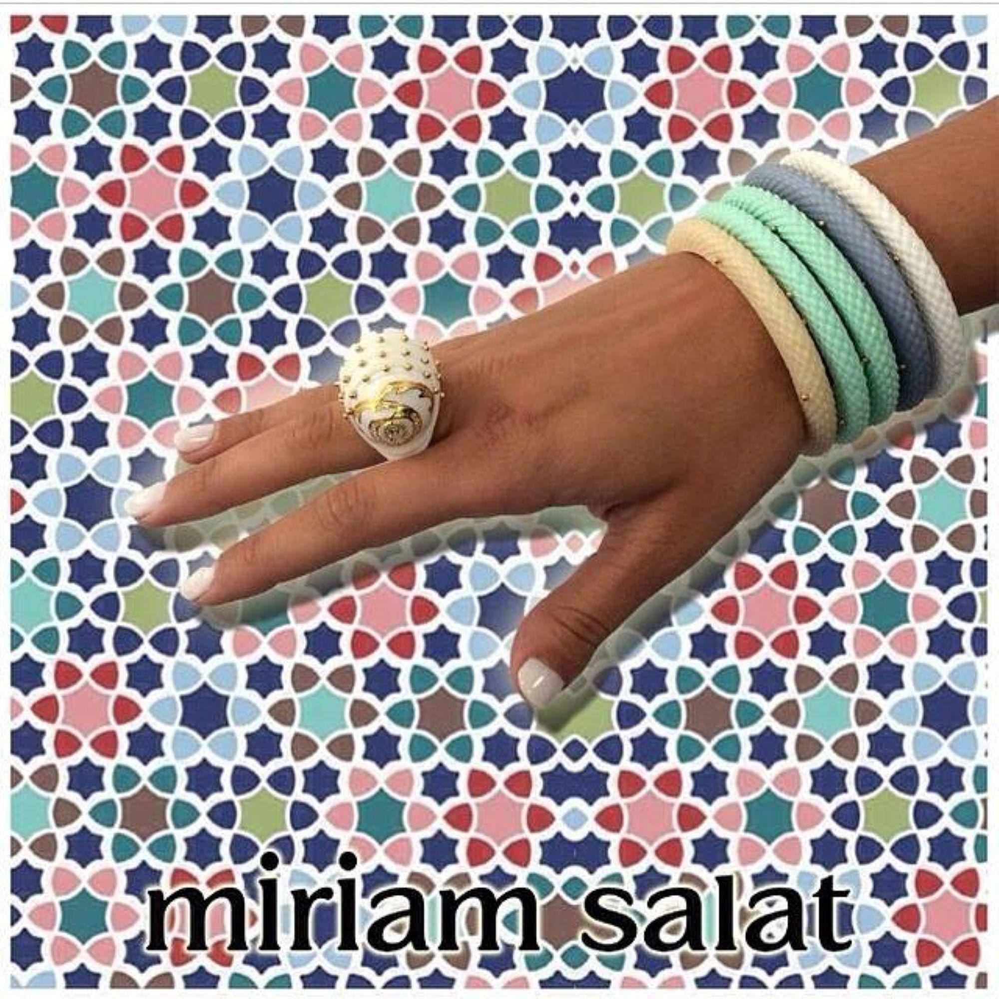 Miriam Salat (MIRIM) Gray/Silver Resin and Zircon ring  - This fantastic Miriam Salat ring features a sea motif design, a percent summer beach accessory, made up of gray and silver resin set in sterling silver gold plated. Channel set zircon accents