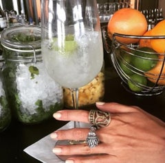 Miriam Salat Lion Head Art Deco Sterling Silver Black Resin & White Topaz Ring