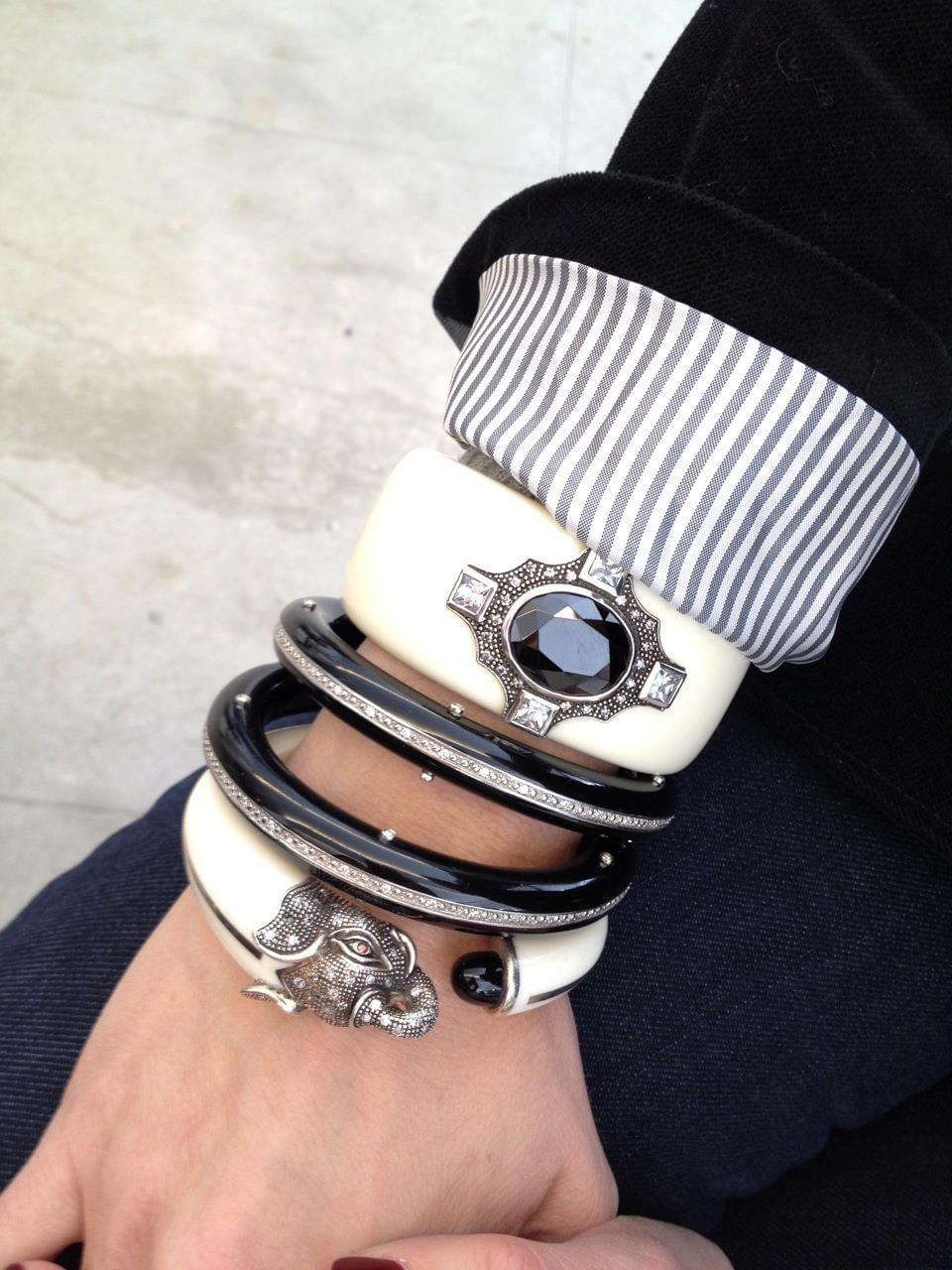 Brilliant Cut Miriam Salat 'MIRIM' Art Deco Cuff Set In Sterling Silver & White Topaz For Sale