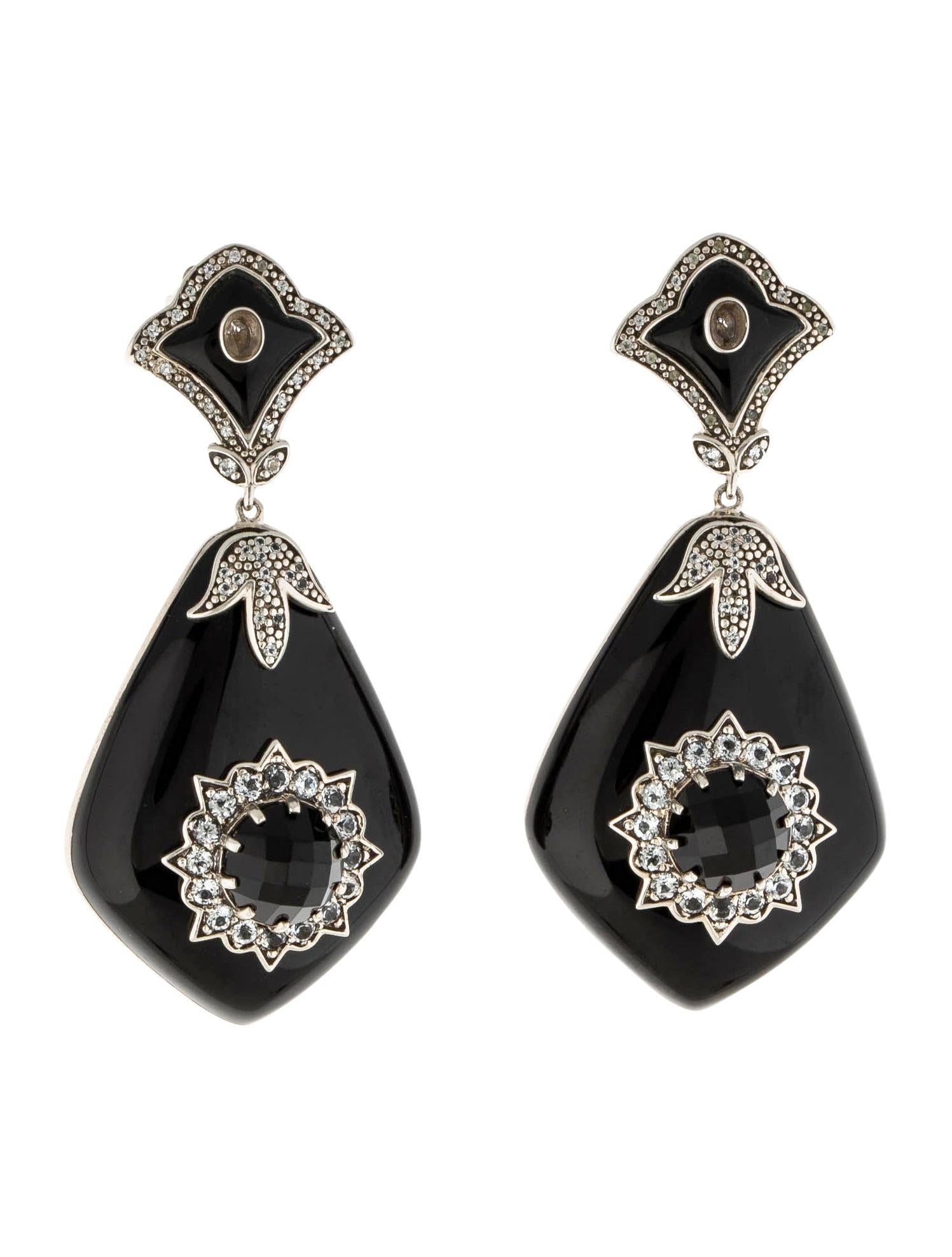 Miriam Salat 'MRM' Noir Evening Black Resin and White Topaz Drop Earrings In New Condition For Sale In New York, NY