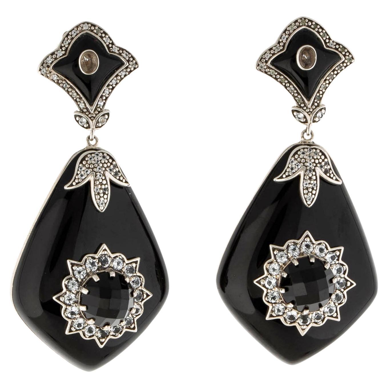Pendientes de gota Miriam Salat 'MRM' Noir Evening de resina negra y topacio blanco en venta