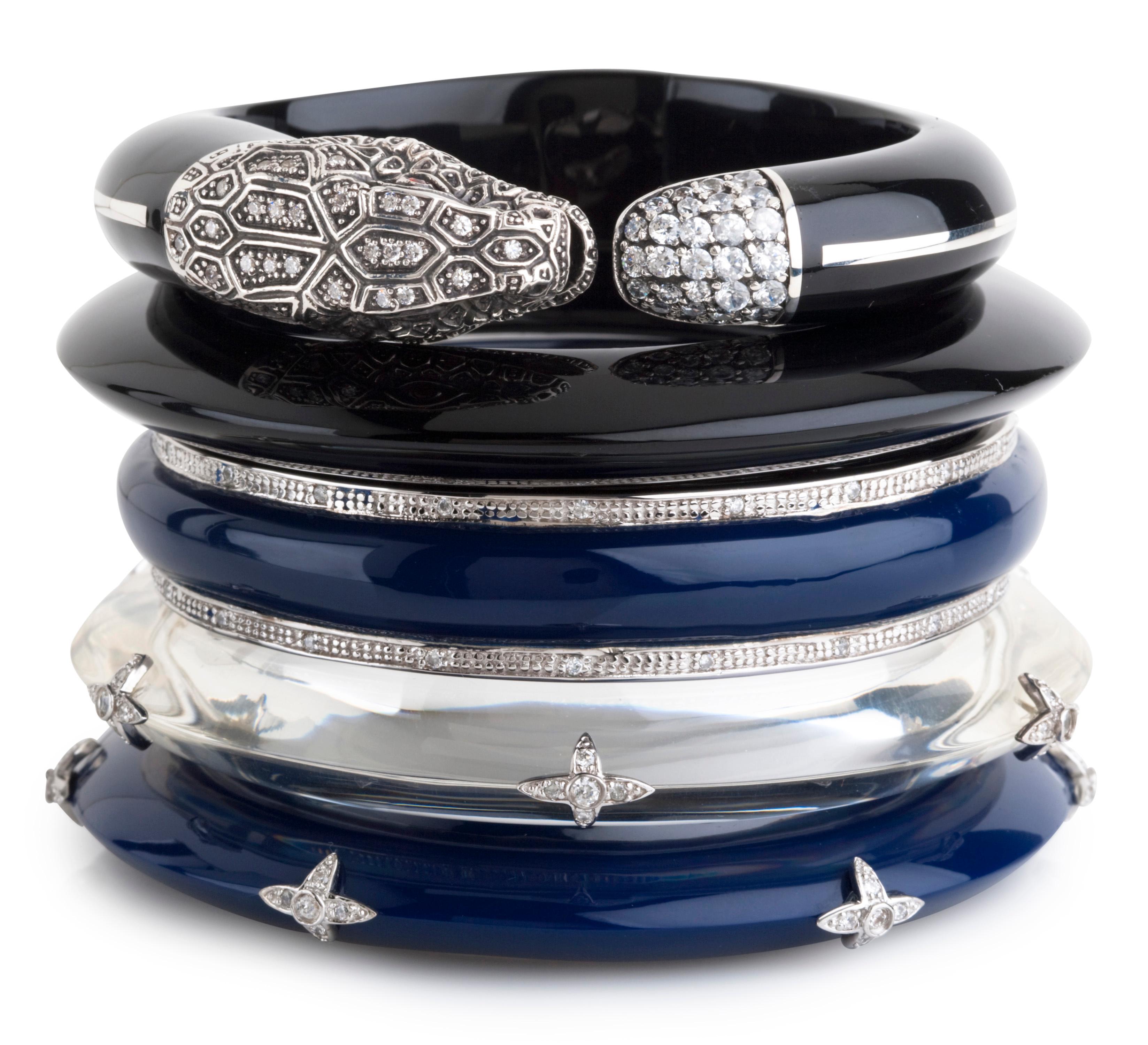 Miriam Salat Navy Blue Sterling Silver Bangle For Sale 6