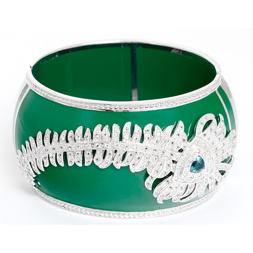 Women's Miriam Salat Peacock Green Resin Topaz Sterling Silver Cuff Bracelet