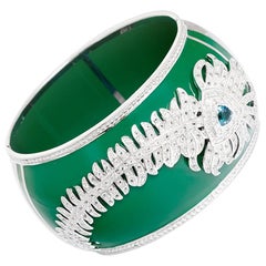 Miriam Salat Peacock Green Resin Topaz Sterling Silver Cuff Bracelet