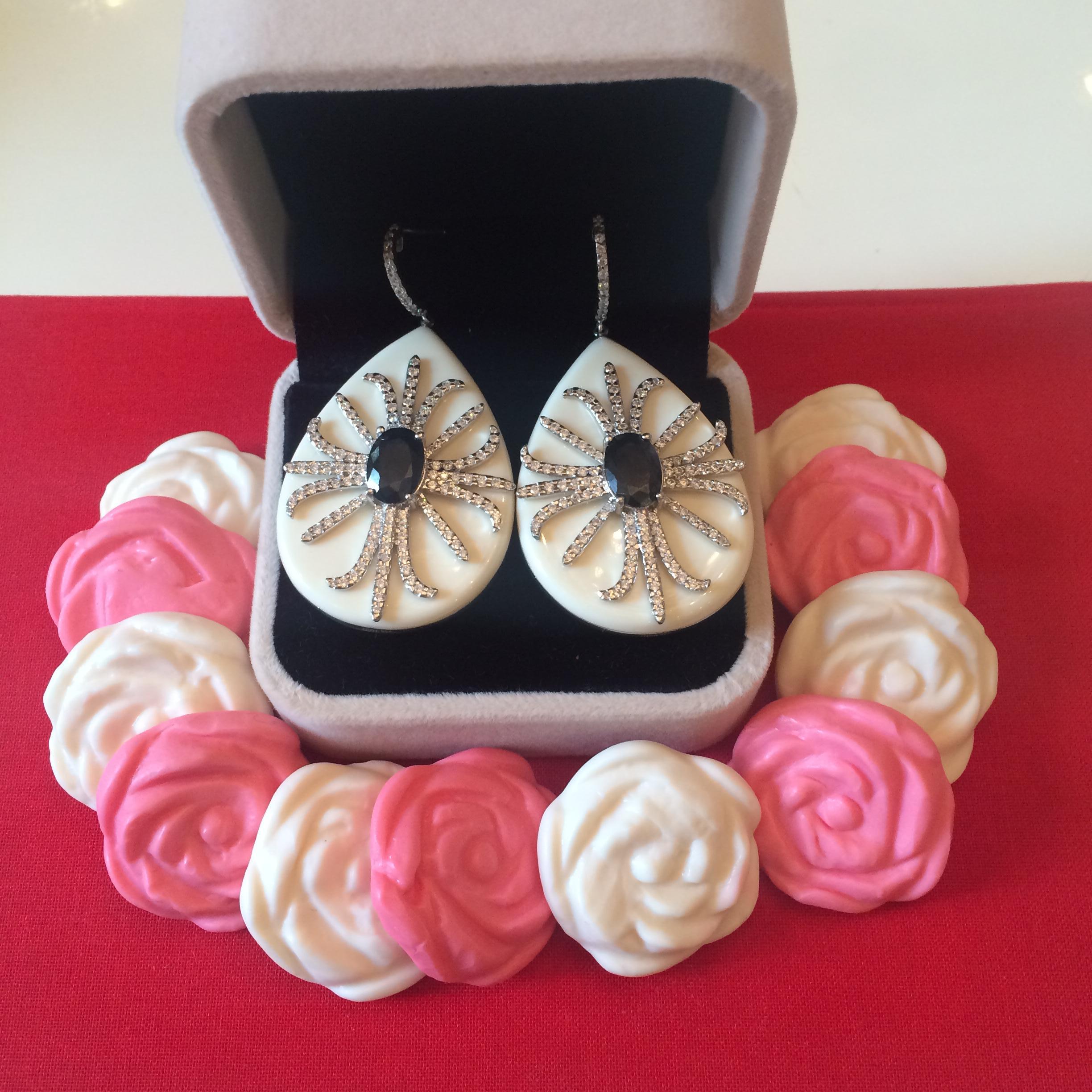 Miriam Salat Red Carpet Candy Pink Resin and Topaz Drop Earrings 2