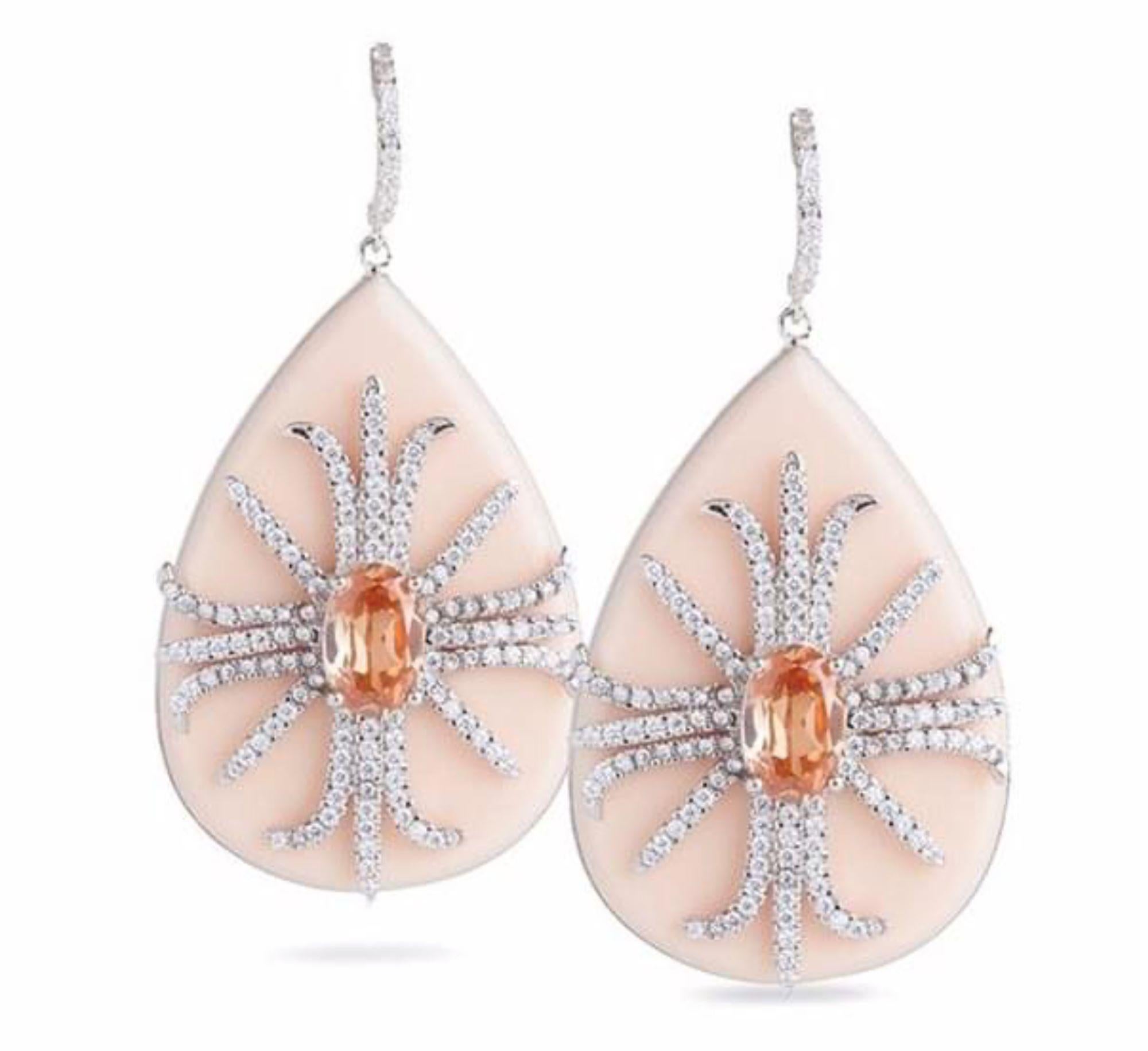 Miriam Salat Red Carpet Candy Pink Resin and Topaz Drop Earrings 3