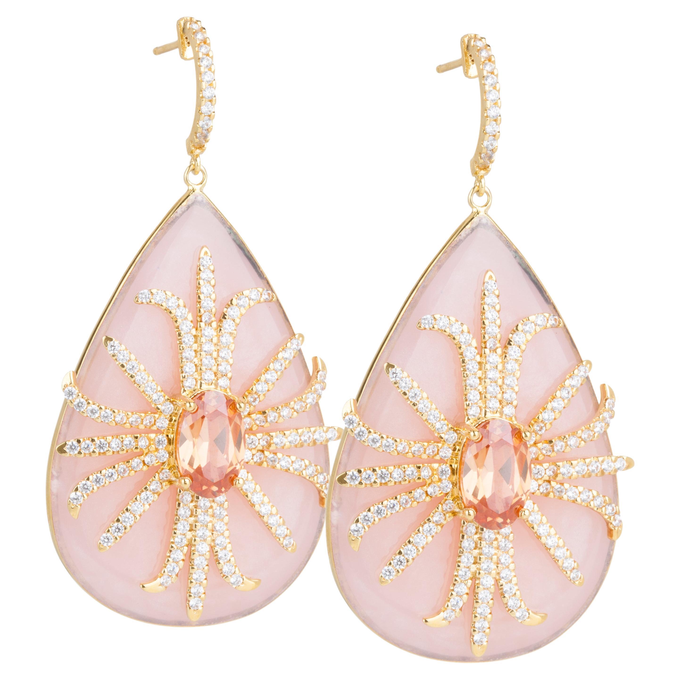 Miriam Salat Red Carpet Candy Pink Resin and Topaz Drop Earrings For Sale