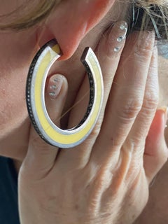 Miriam Salat Iconic timeless Resin Ivory Hoops Set In Sterling Silver & Topaz