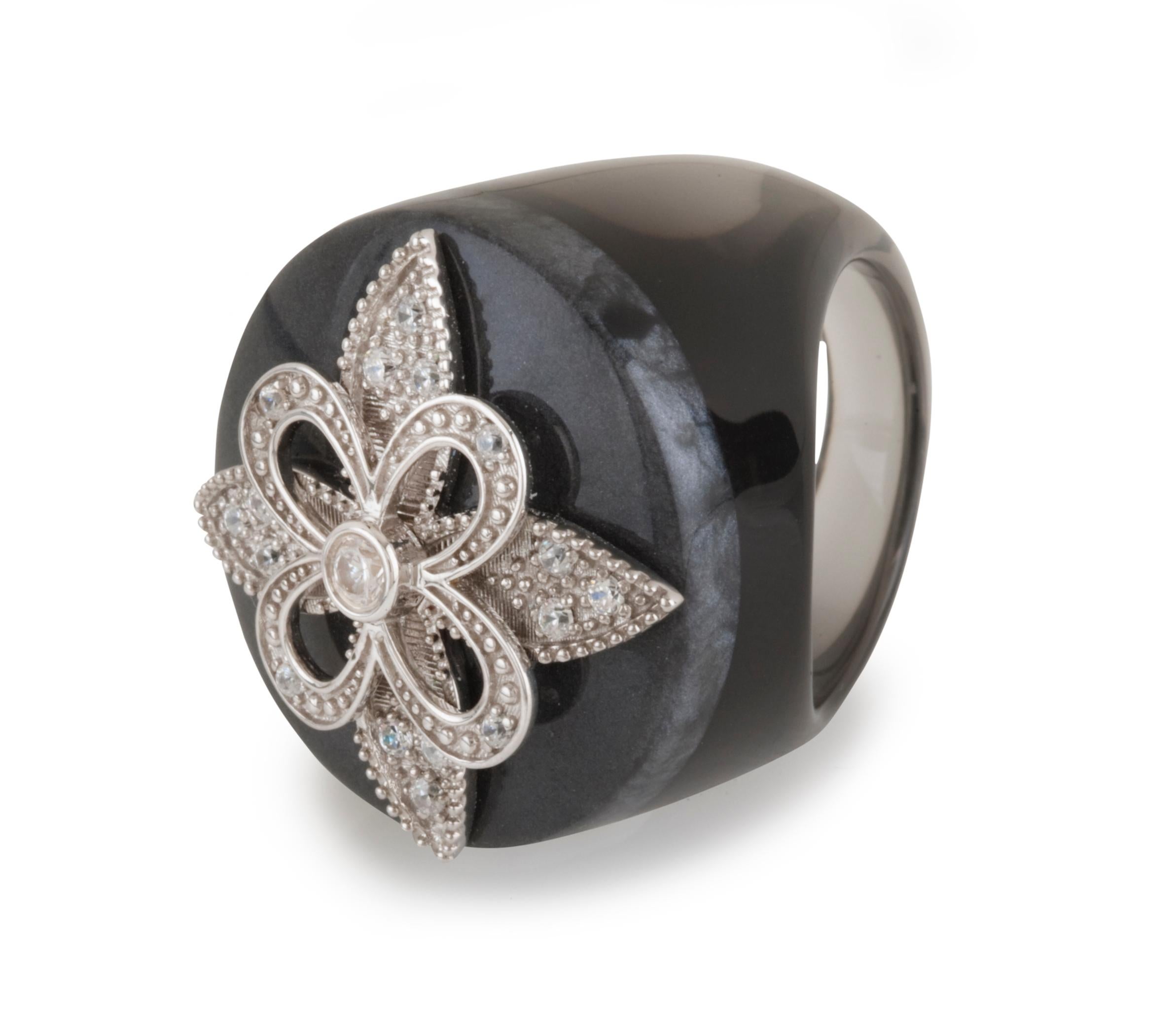 Art Deco Miriam Salat “St Tropez” multi color translucent Resin & White Topaz Ring