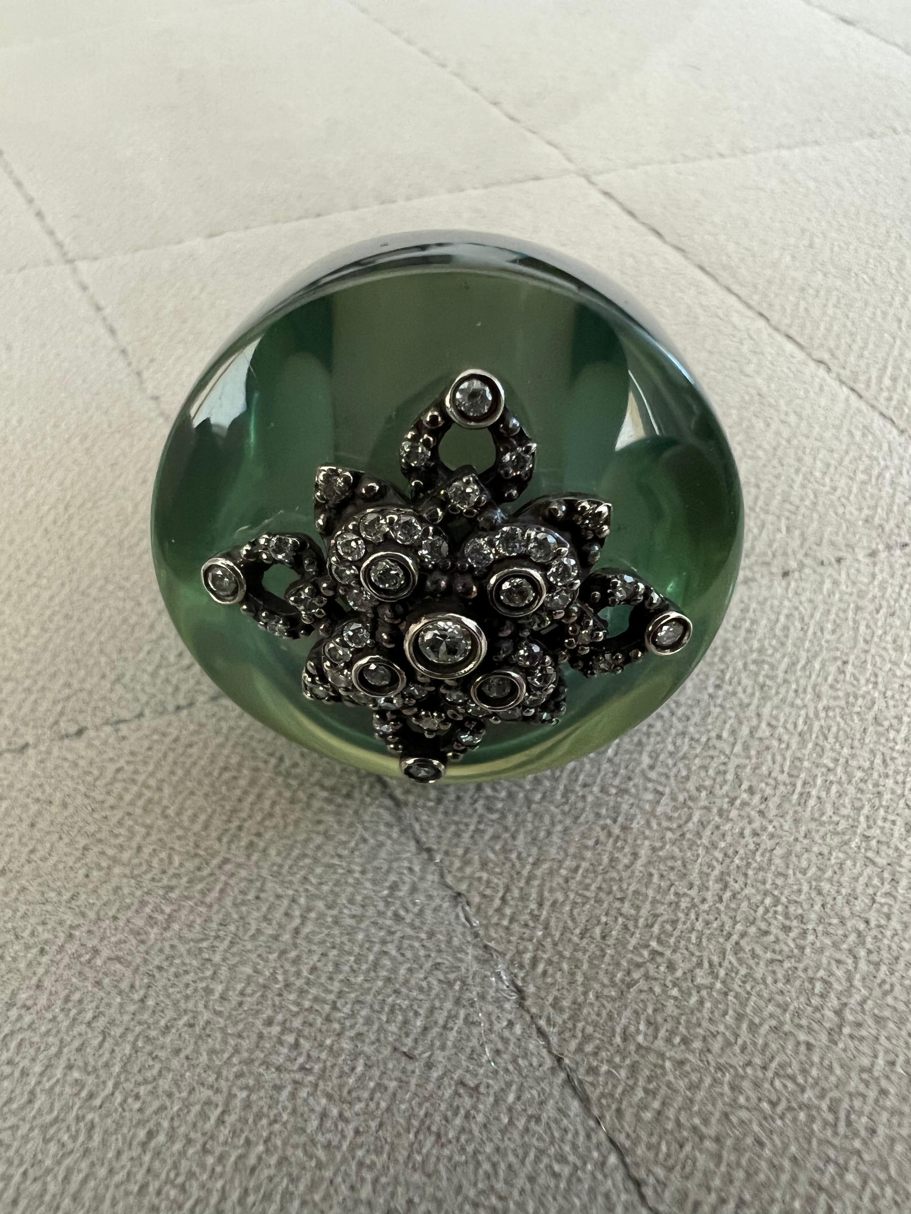 Art Deco Miriam Salat “St Tropez” multi color translucent Resin & White Topaz Ring For Sale