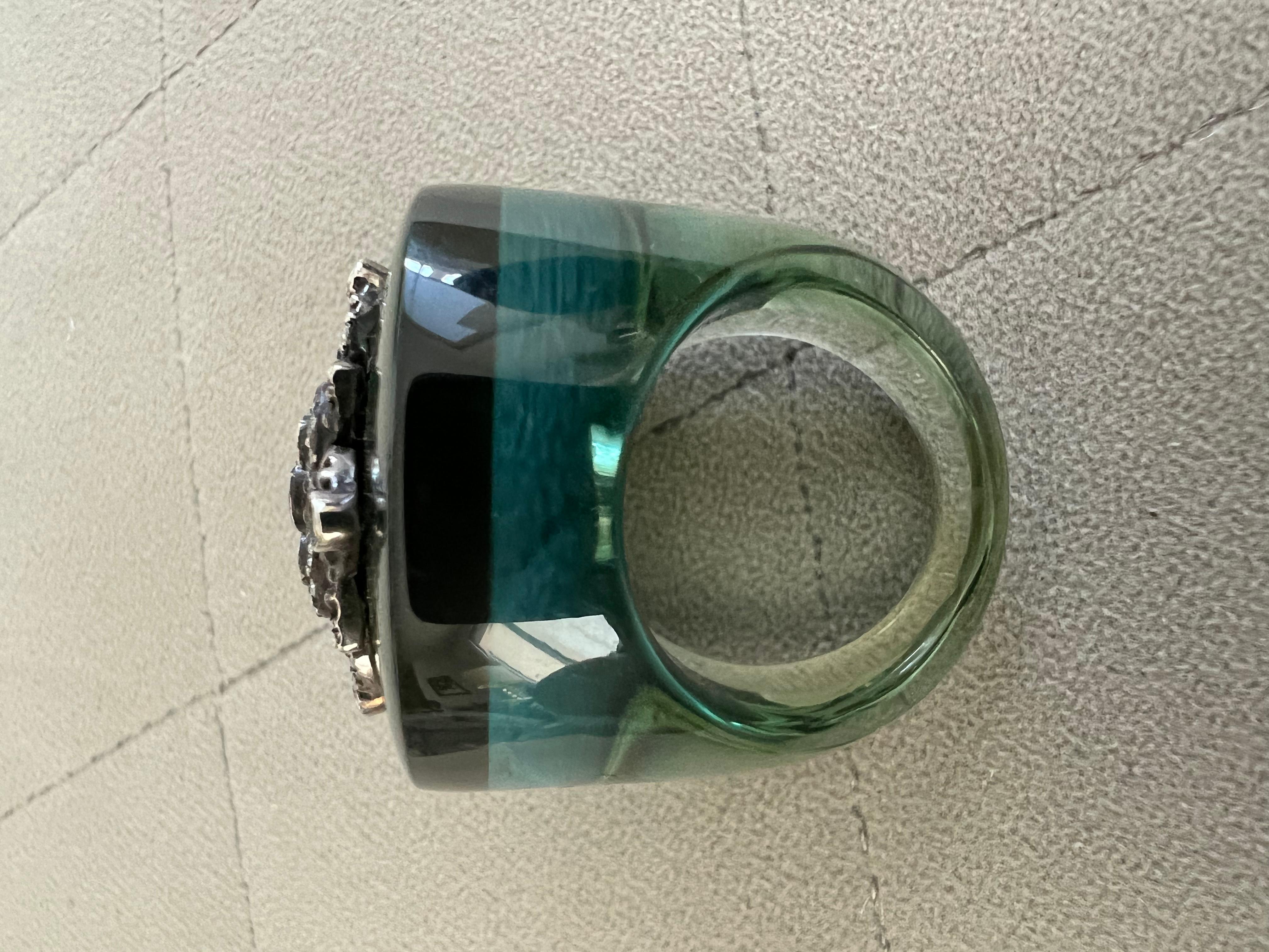 Brilliant Cut Miriam Salat “St Tropez” multi color translucent Resin & White Topaz Ring For Sale