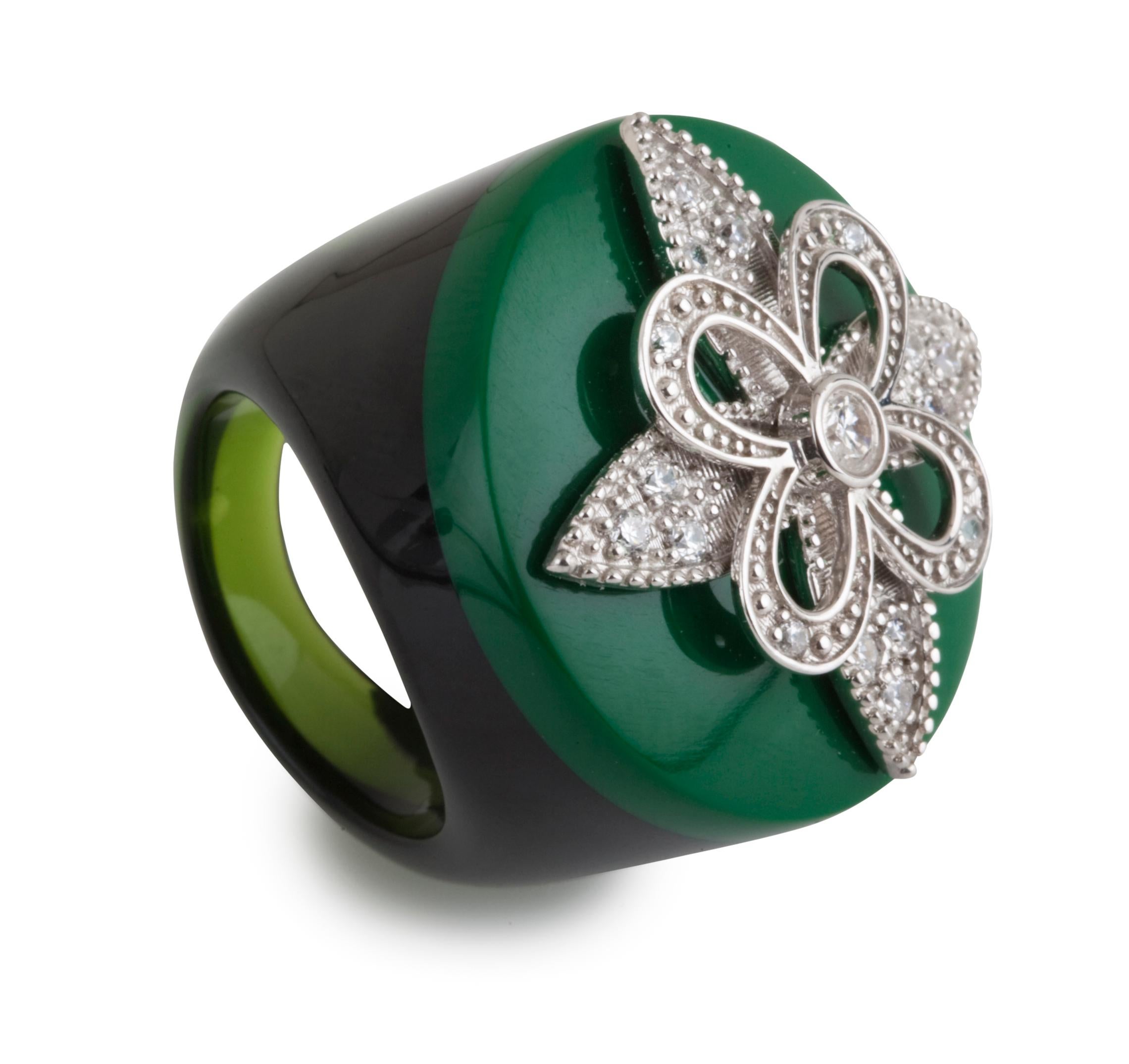 Miriam Salat “St Tropez” multi color translucent Resin & White Topaz Ring In New Condition For Sale In New York, NY