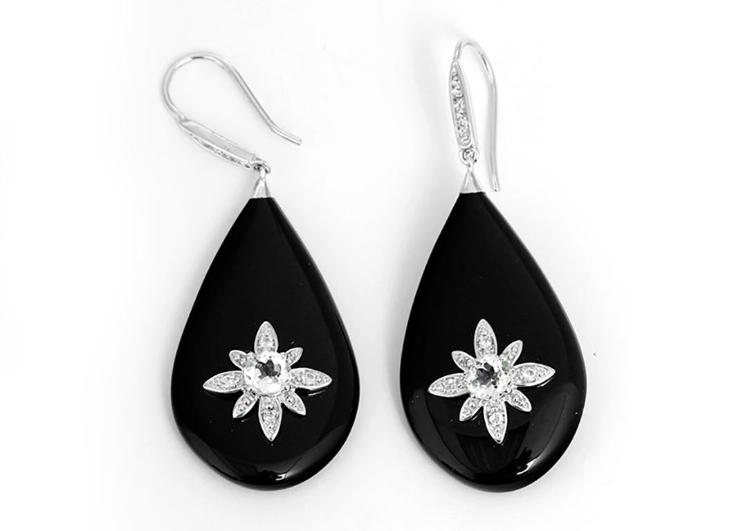 Miriam Salat Starbust Black Resin and Topaz Drop Earrings In Excellent Condition In Dallas, TX
