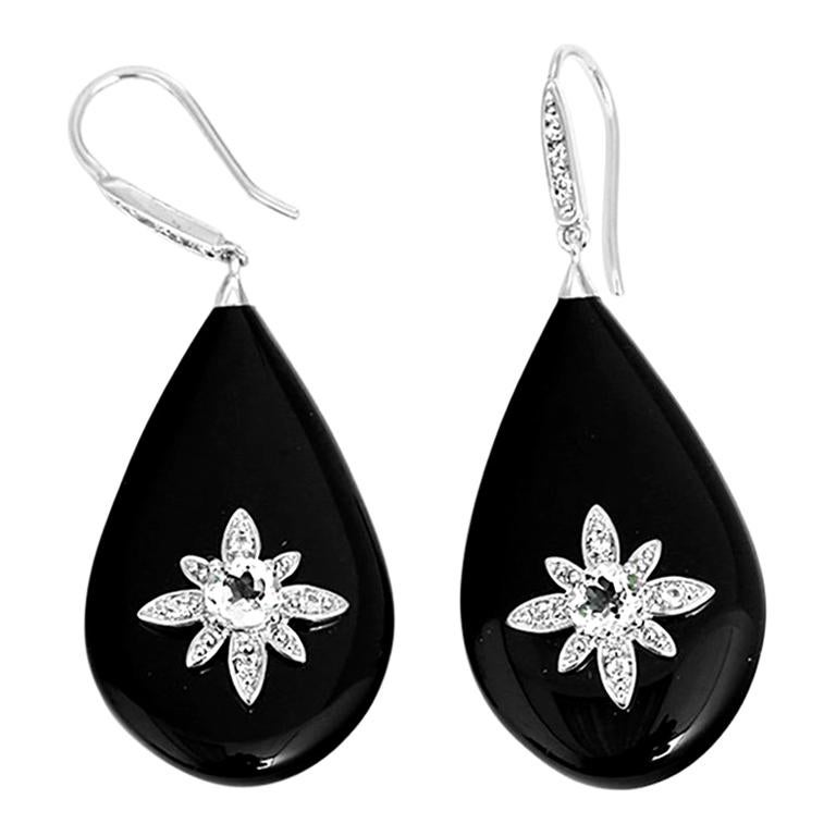 Miriam Salat Starbust Black Resin and Topaz Drop Earrings