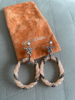 Miriam Salat Sterling Silver and Ivory Color Resin Earrings Set with White Topaz