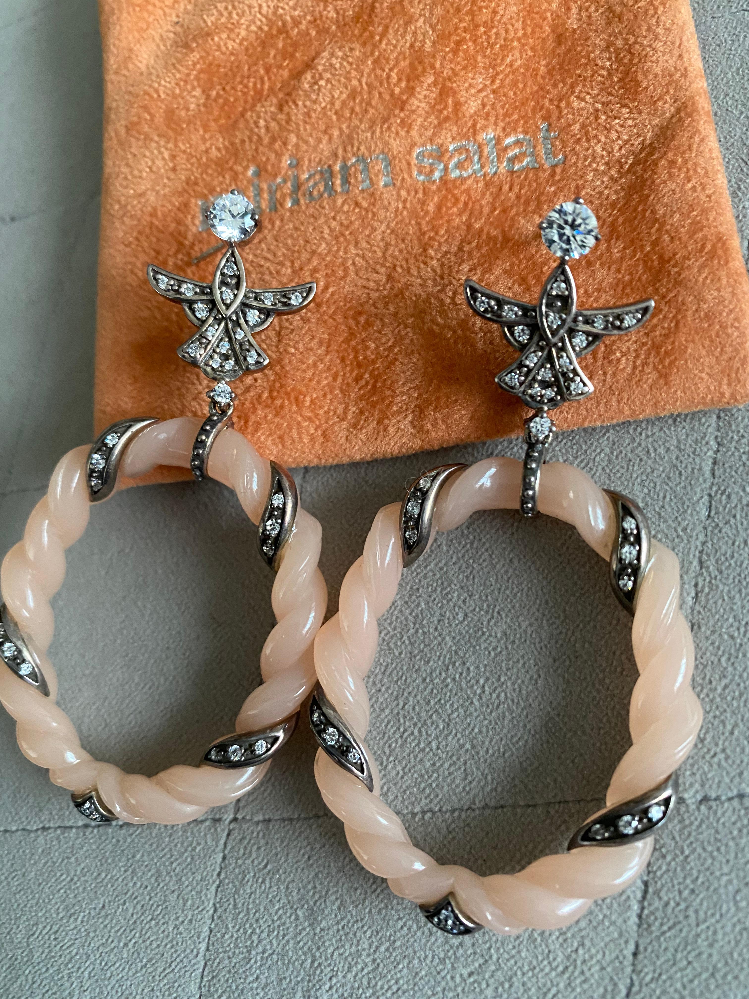Brilliant Cut Miriam Salat Sterling Silver and Ivory Color Resin Earrings Set with White Topaz For Sale