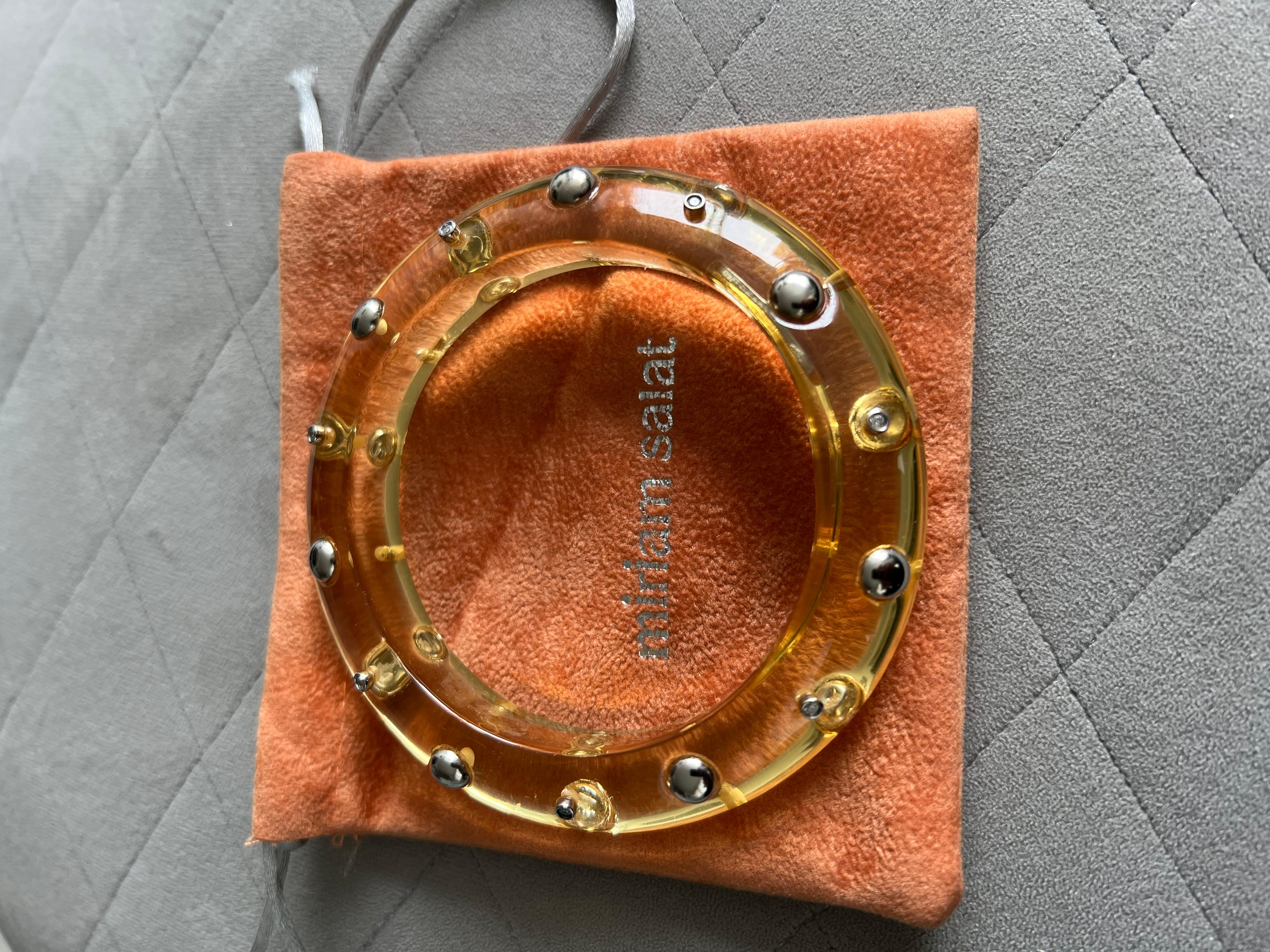 Miriam Salat Studded Translucent Vintage Resin Bangle made in Silver and Resin For Sale 4