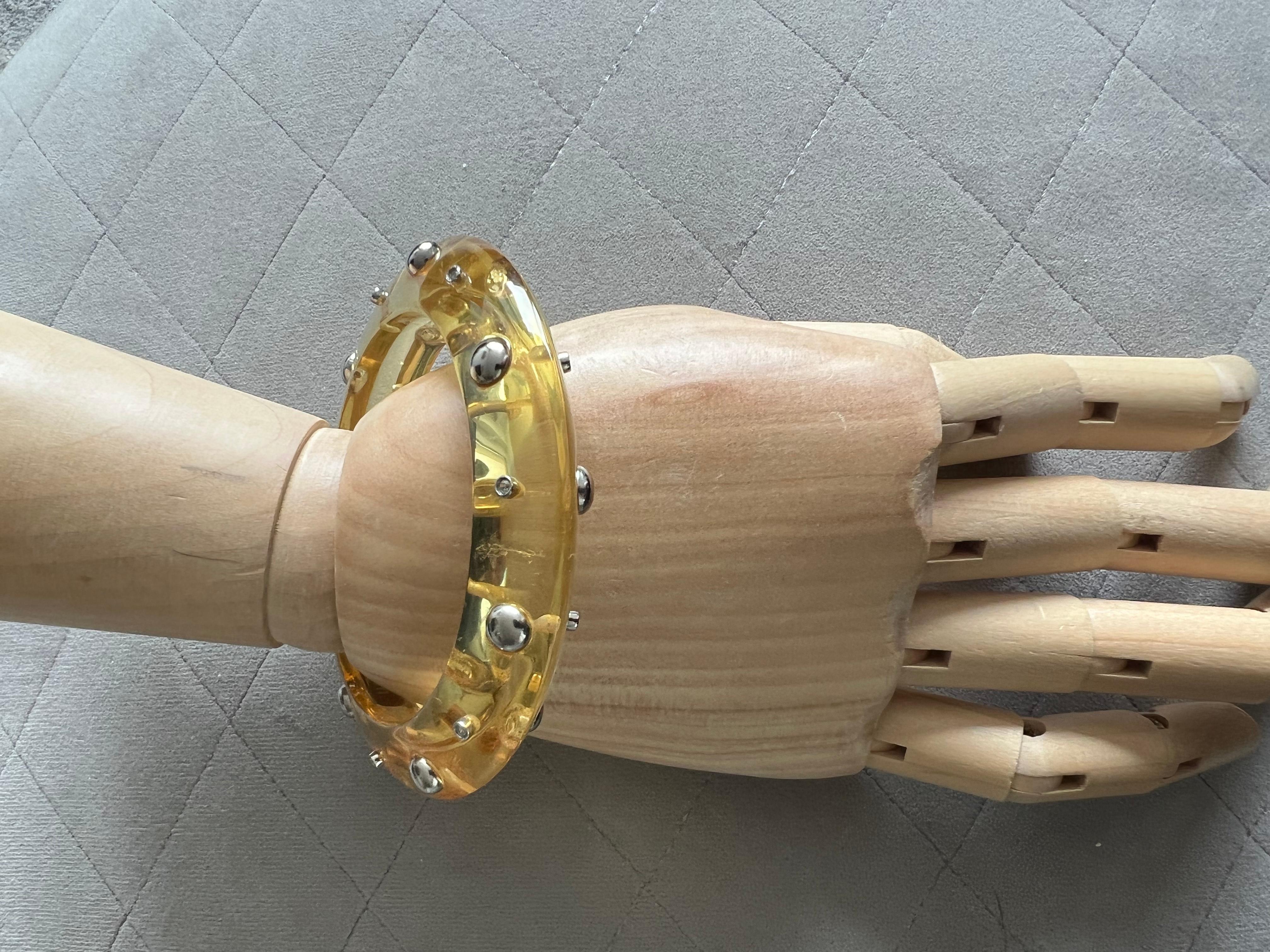 Women's Miriam Salat Studded Translucent Vintage Resin Bangle made in Silver and Resin For Sale