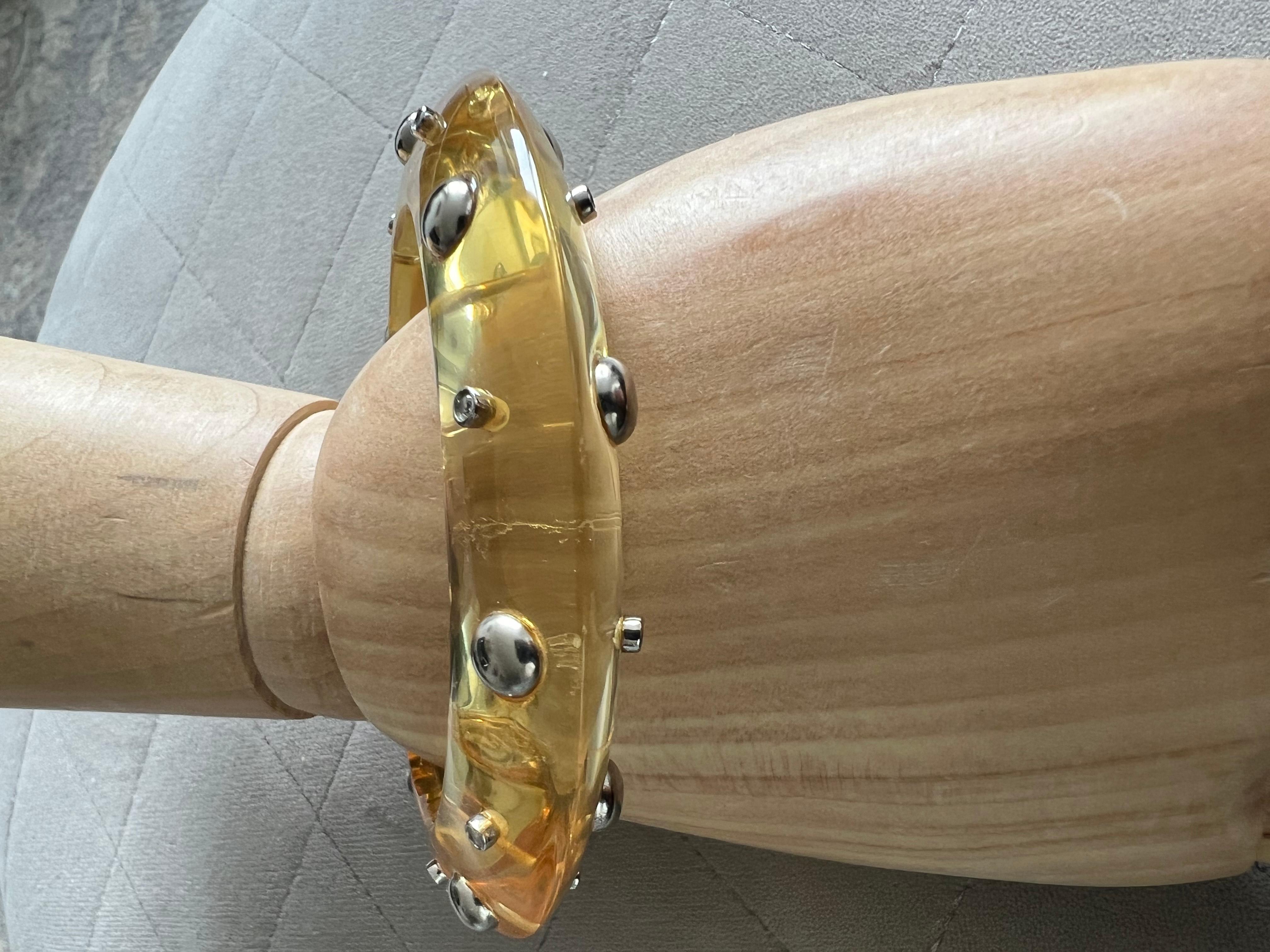 Miriam Salat Studded Translucent Vintage Resin Bangle made in Silver and Resin For Sale 1