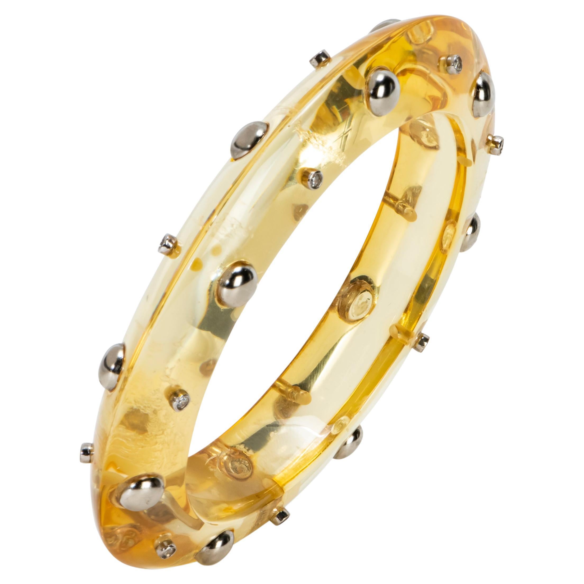 Miriam Salat Studded Translucent Vintage Resin Bangle made in Silver and Resin For Sale