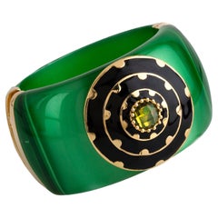 Miriam Salat Translucent and Frosted Vintage Bottle Green Resin Cuff