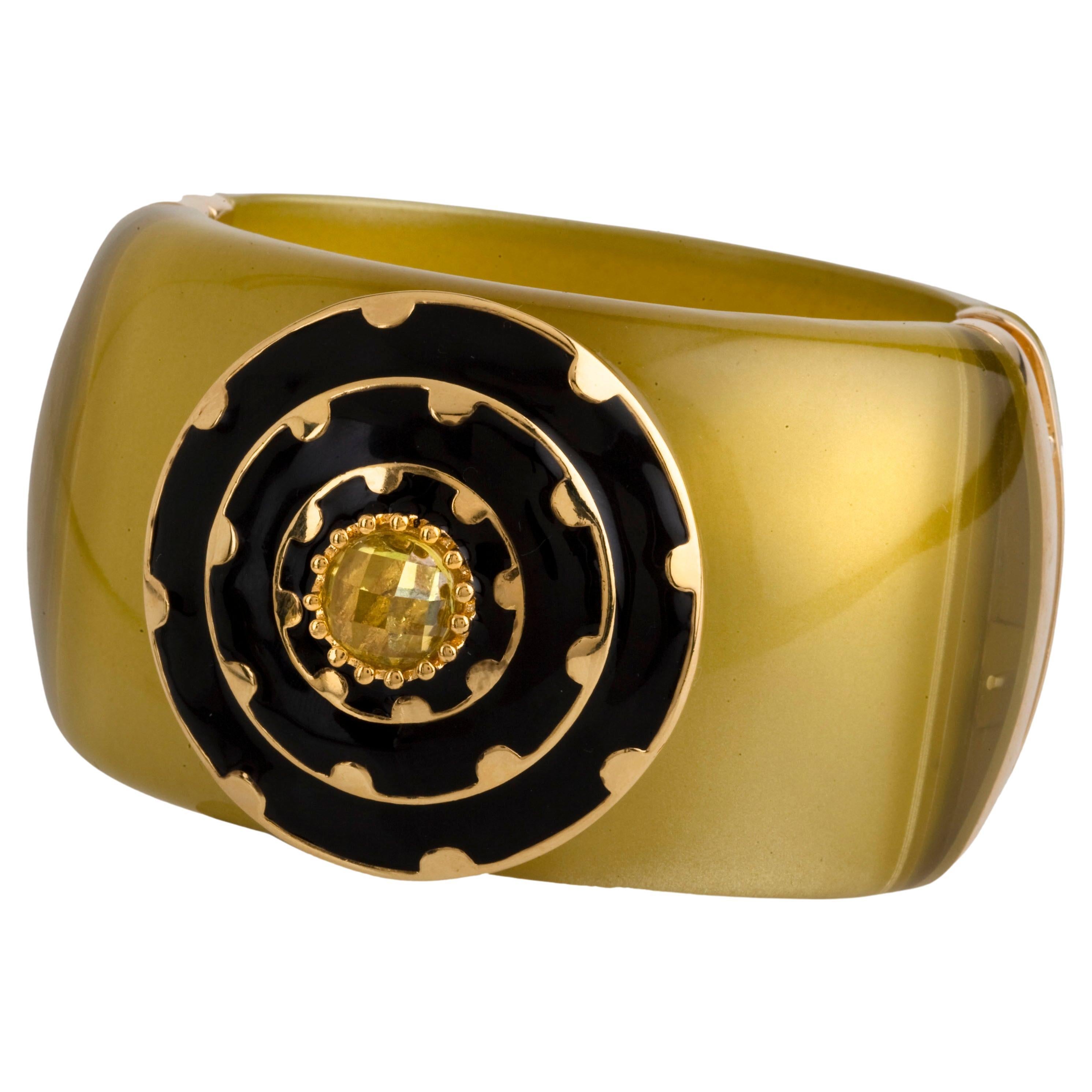Miriam Salat Translucent and Frosted Vintage Golden Resin Cuff With Topaz