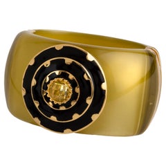 Miriam Salat Translucent and Frosted Vintage Golden Resin Cuff With Topaz