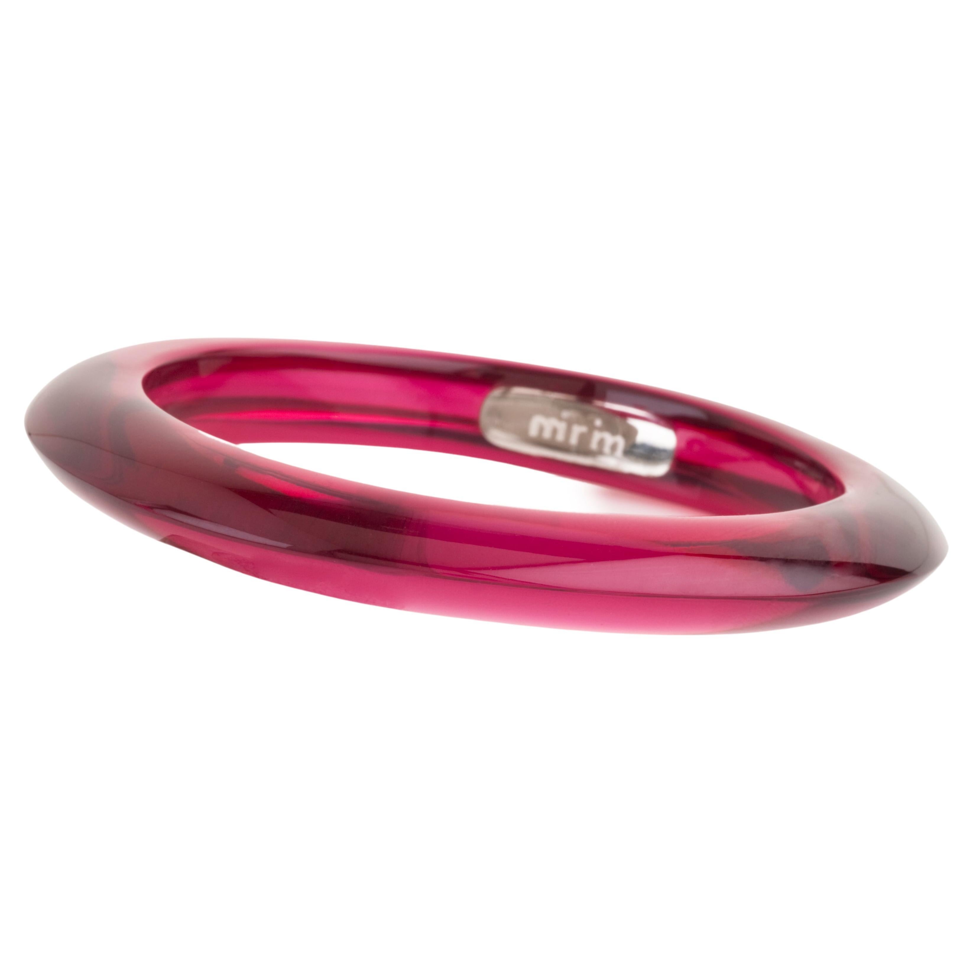 Miriam Salat Wine Red Translucent Resin and Sterling Silver Summer Bangle For Sale